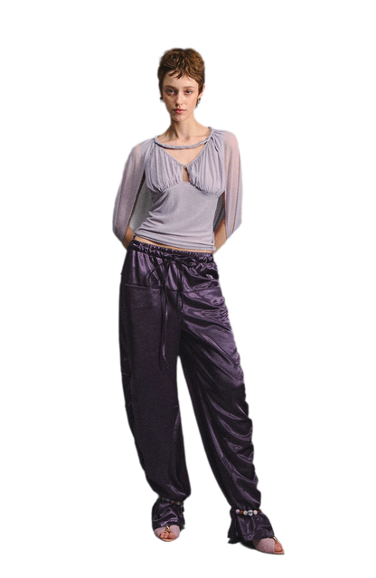 Ruched Mesh V-Neck Top