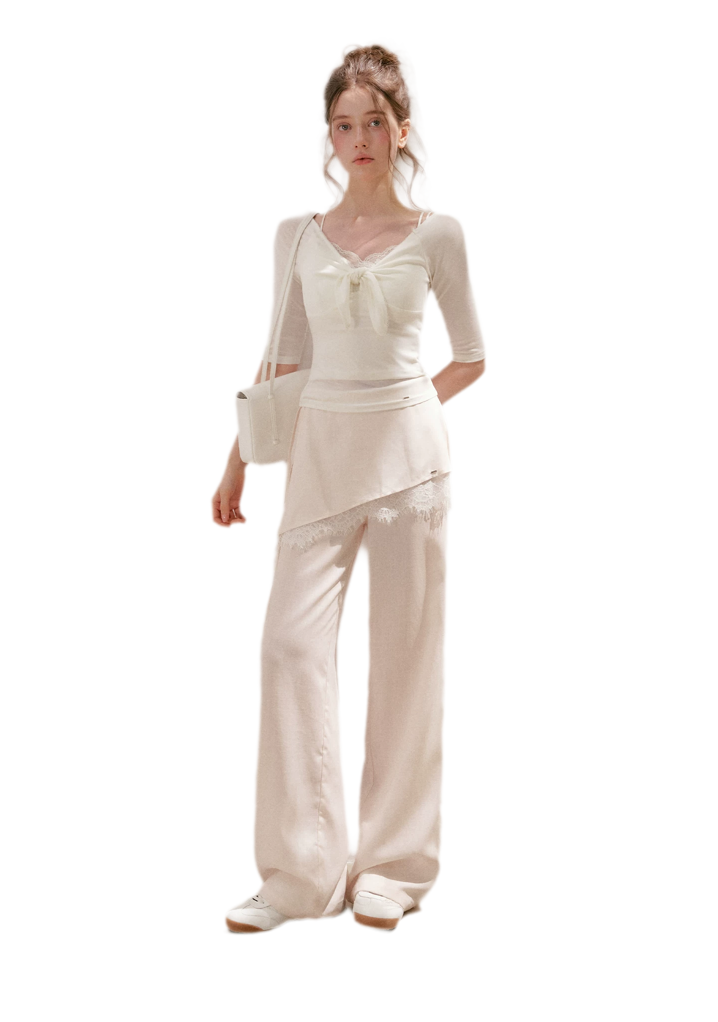 Lace Detail Casual Wide-Leg Pants