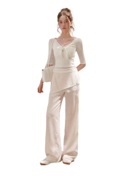Lace Detail Casual Wide-Leg Pants