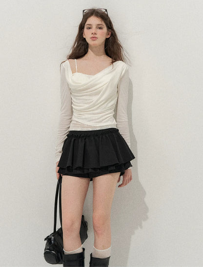 Cowl Neck Draped Long-Sleeve Tee