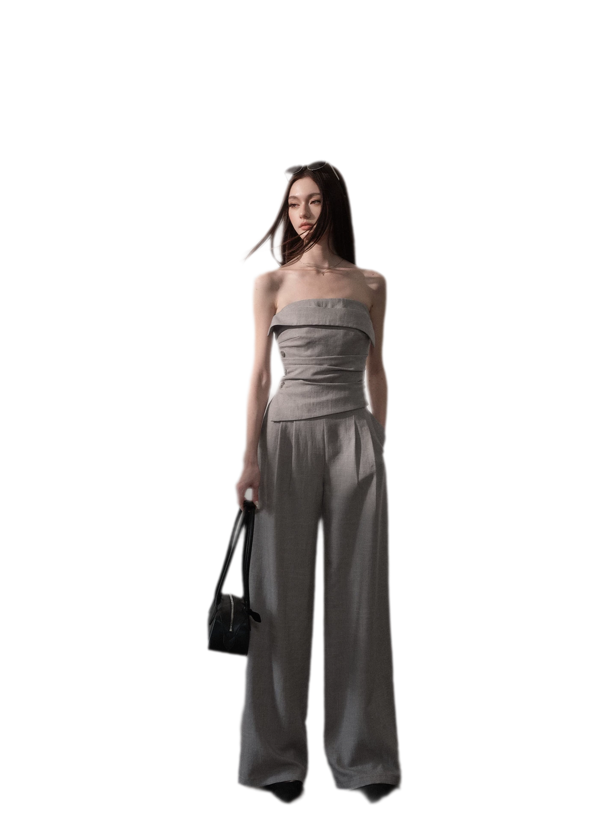 Lined Three-Button Bandeau Jumpsuit