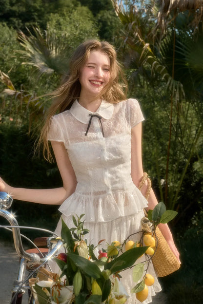 Water Droplet Lace Shirt &amp; Skirt