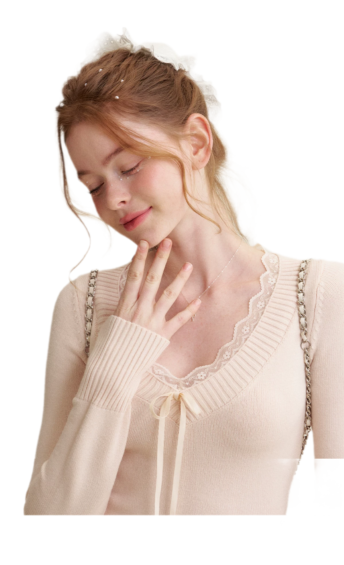 Lace Bow Knit Top