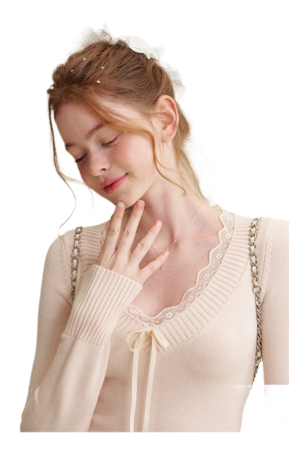 Lace Bow Knit Top