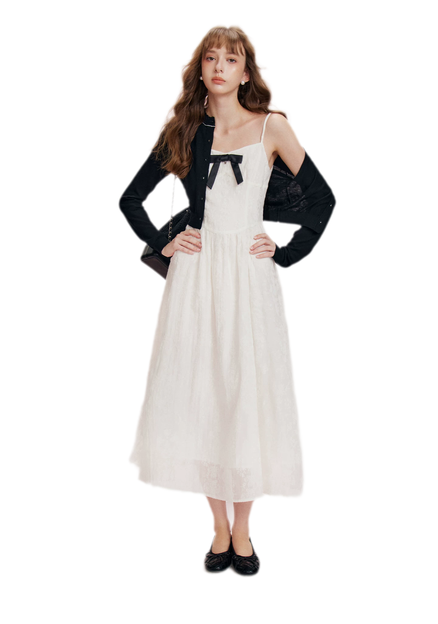 Flocked Bow Contrast Dress