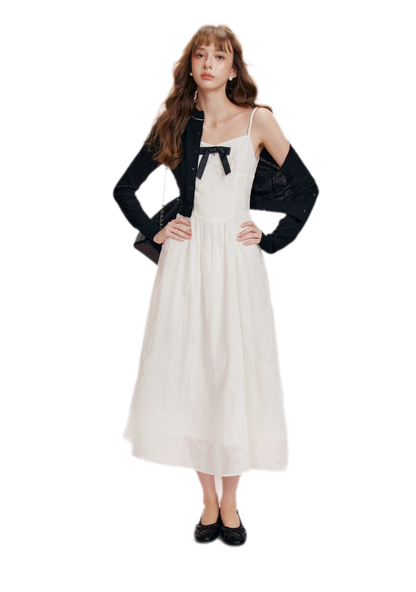Flocked Bow Contrast Dress