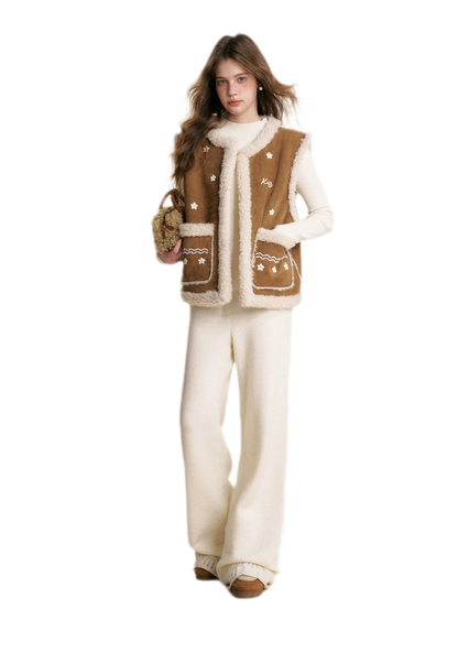 Shearling Floral Embroidered Vest
