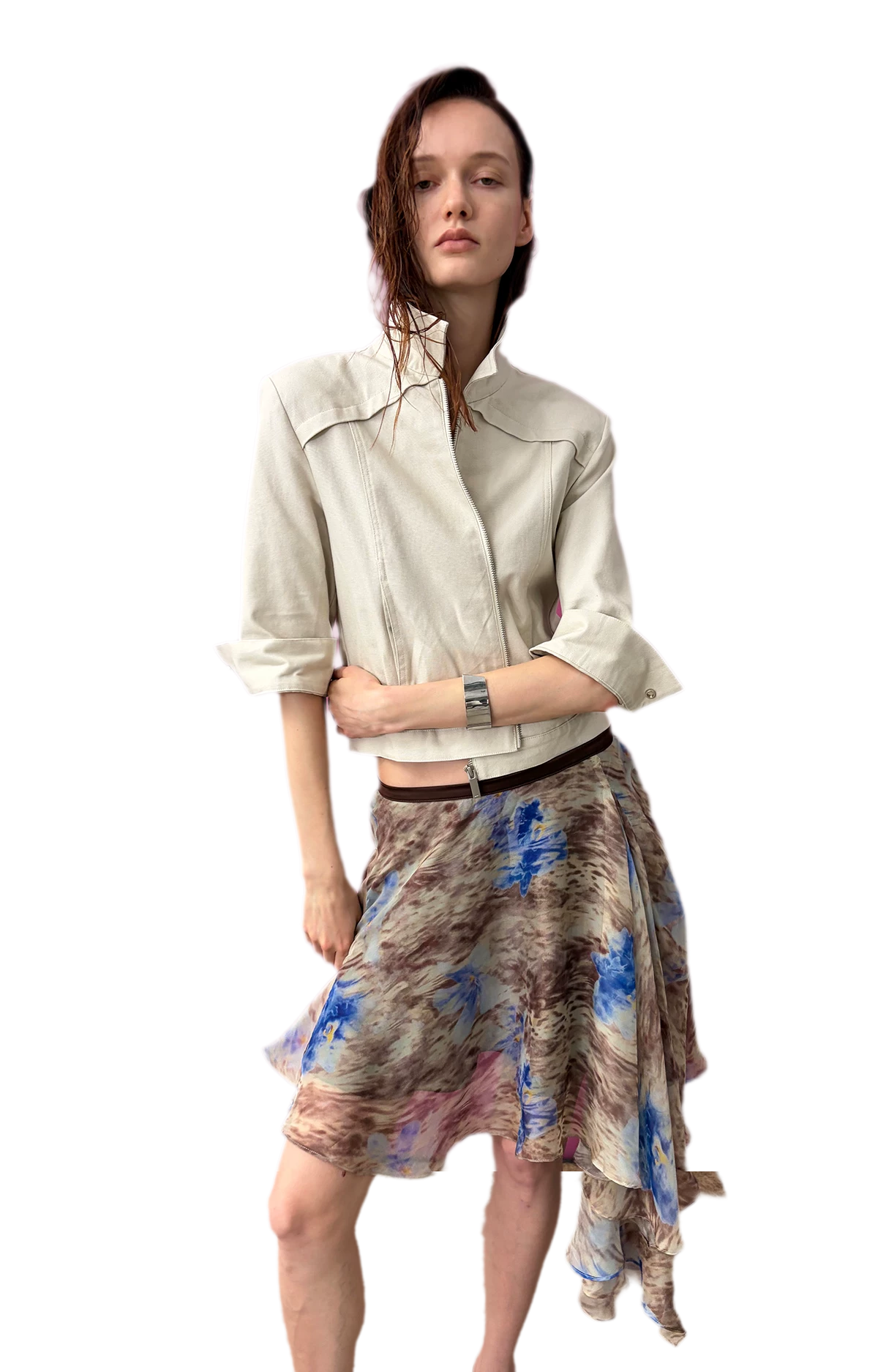 Printed Irregular Hem Chiffon Skirt