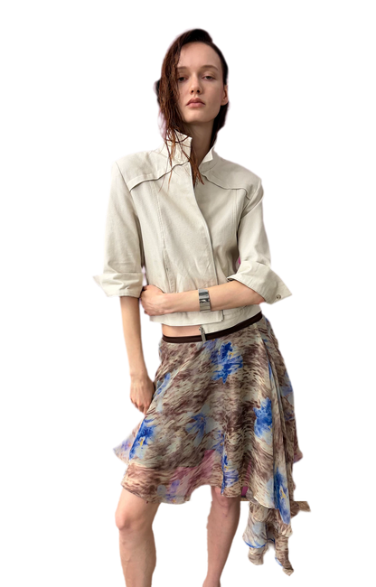 Printed Irregular Hem Chiffon Skirt