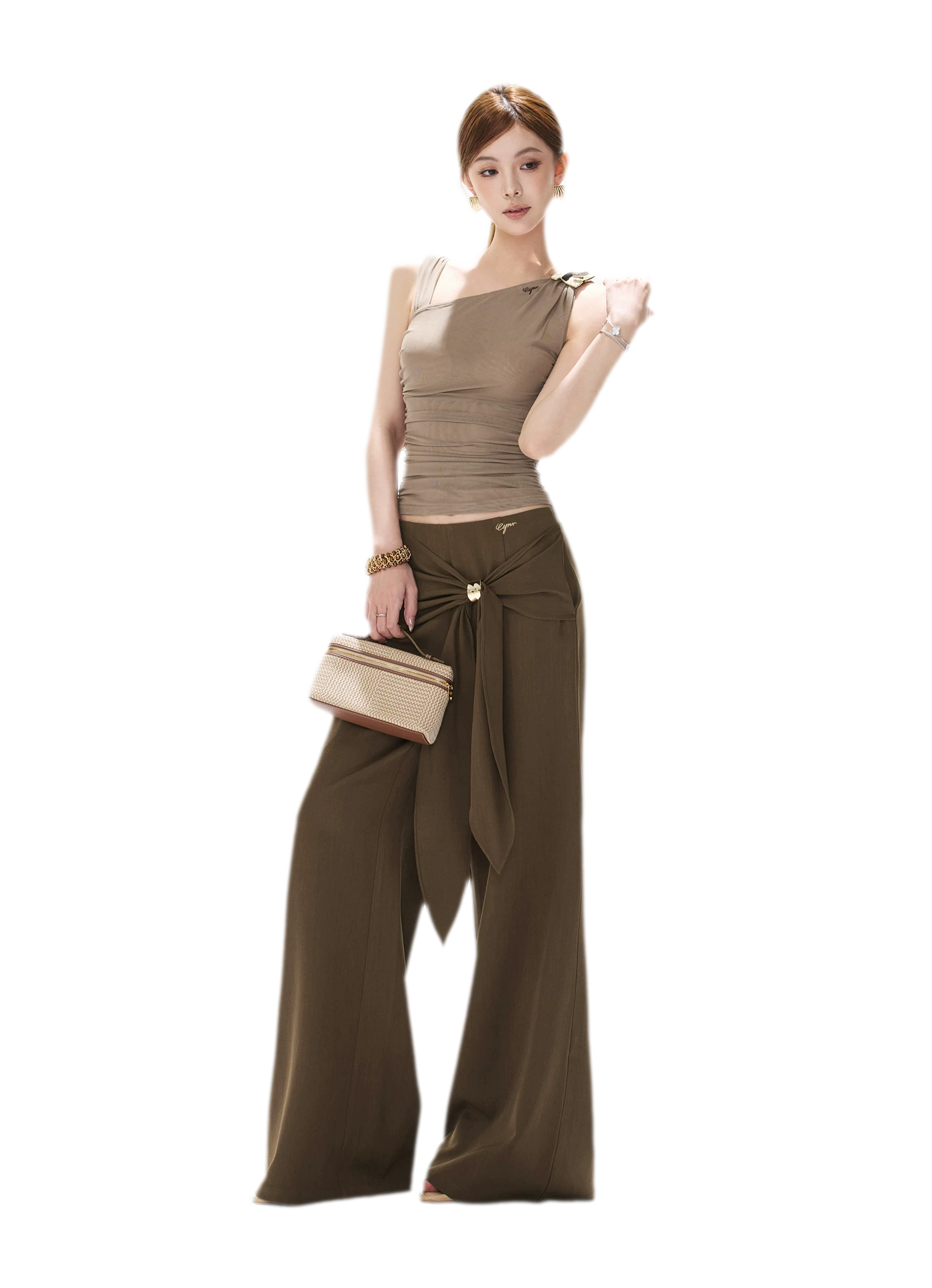 Asymmetric Ruched Mesh Top