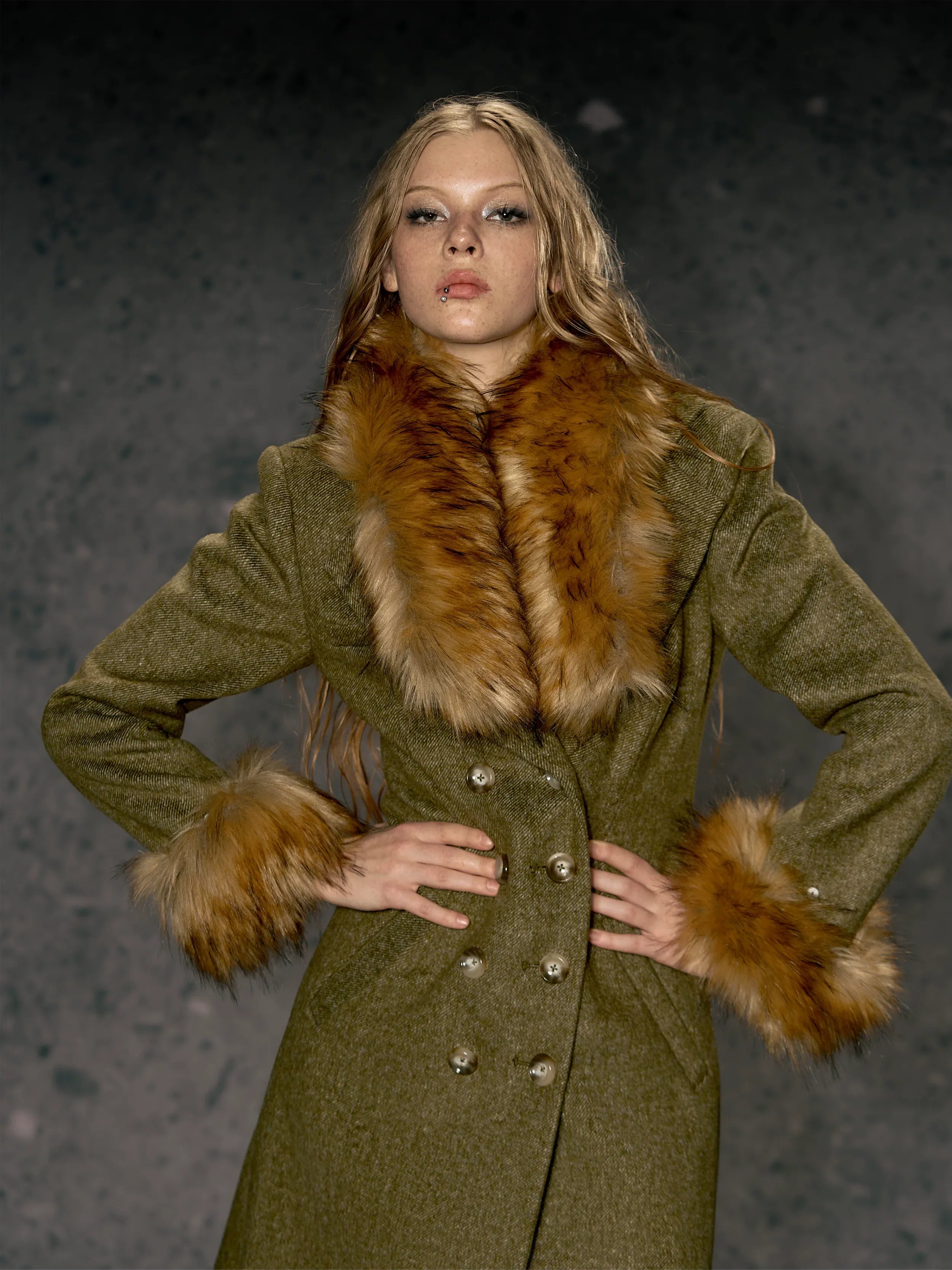 Faux Fur Collar Wool Coat