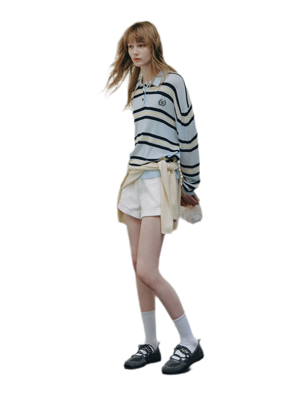 Contrast Striped Embroidered Polo Shirt