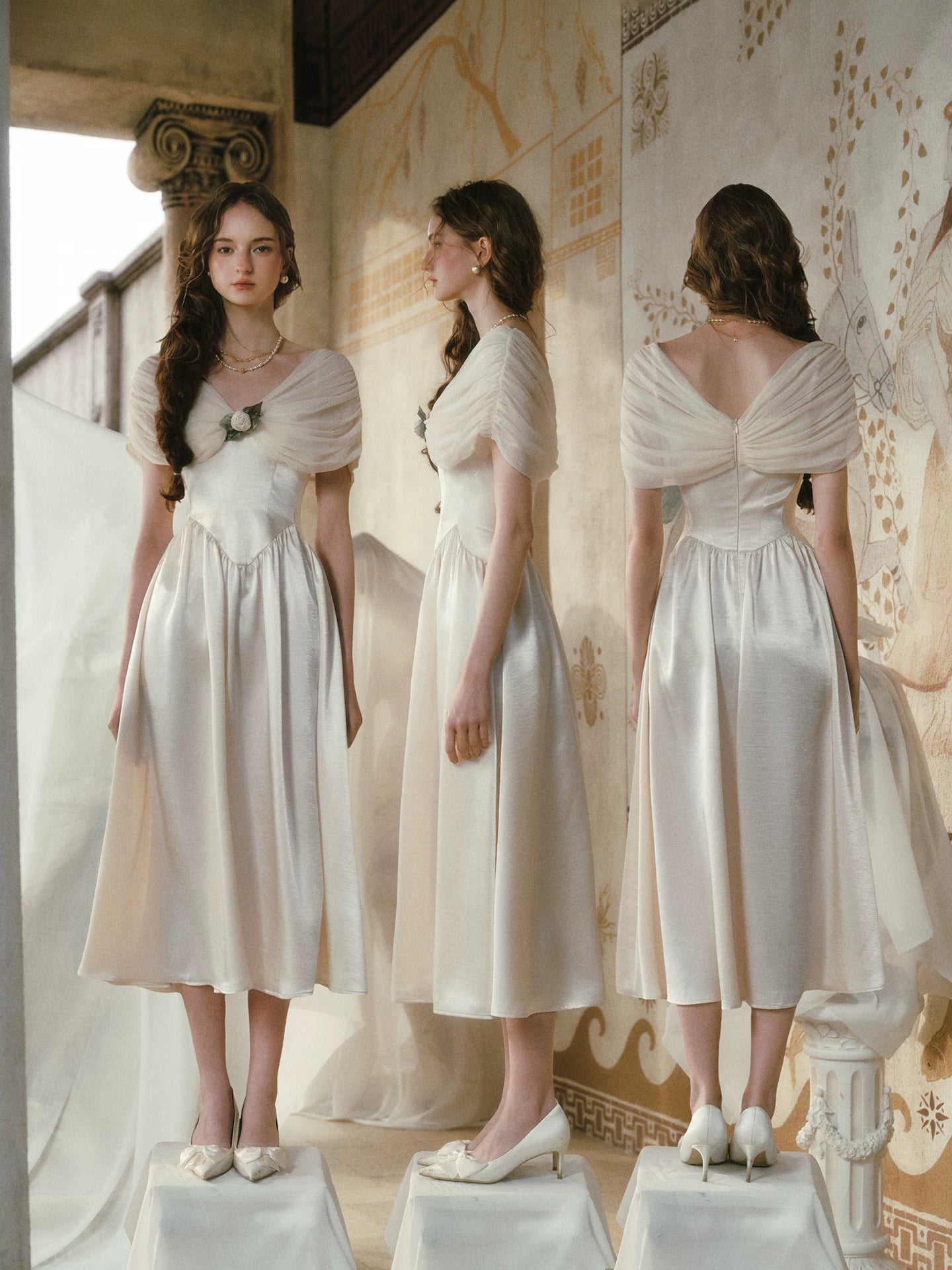 Ruching Rose A-Line Dress