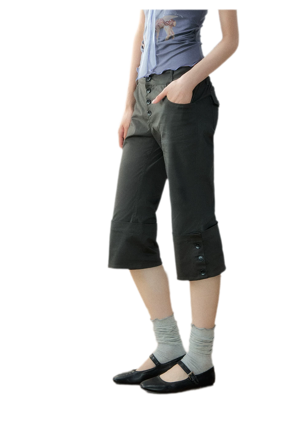 Vintage Turn-Up Cropped Pants