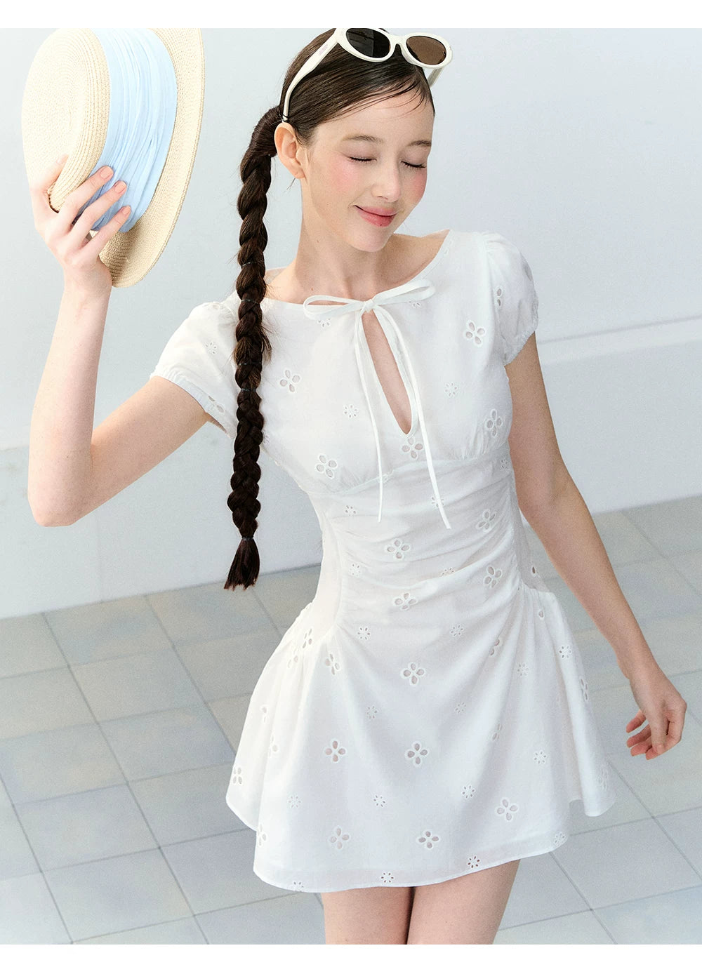 Vintage Embroidered Tie Waist Dress