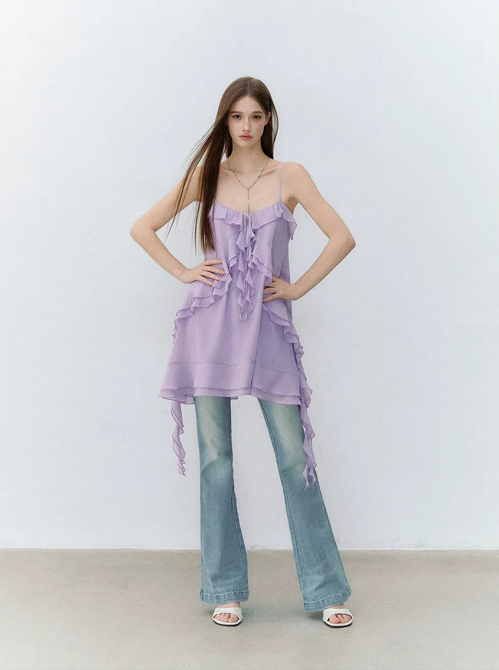 Lavender Purple Chiffon Ruffle Summer Dress