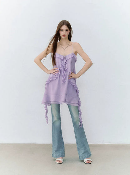 Lavender Purple Chiffon Ruffle Summer Dress