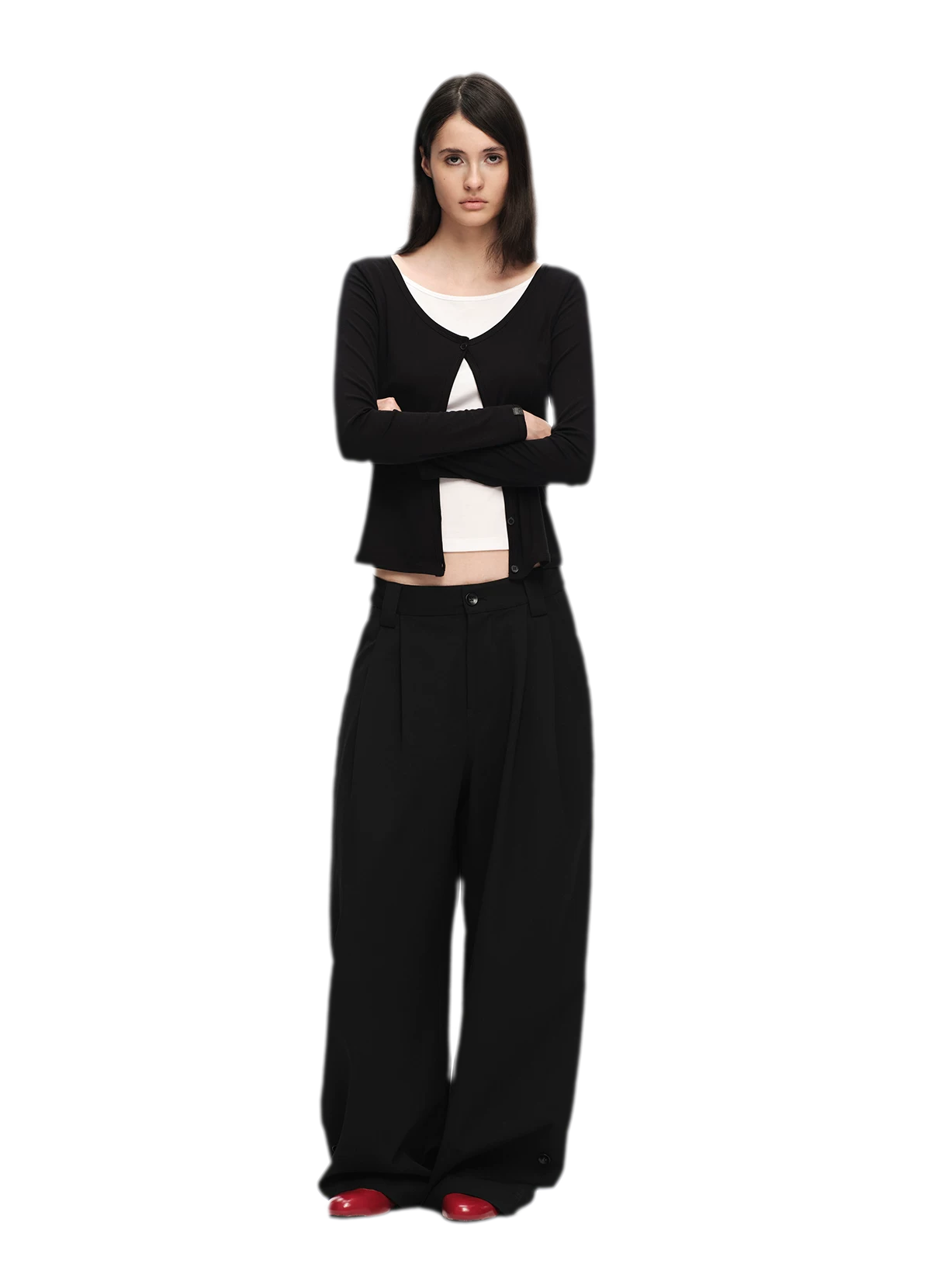 Double Pleat Wide-Leg Suit Pants