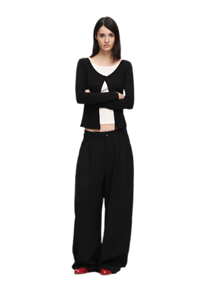 Double Pleat Wide-Leg Suit Pants