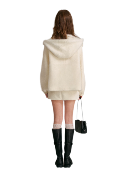 Manteau à capuche en laine double face