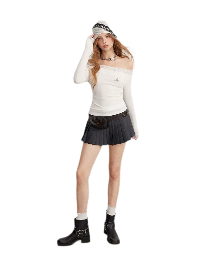Lace Panel Off-Shoulder T-Shirt