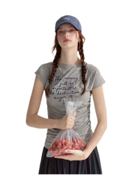Ruched Embroidered Sleeve T-Shirt