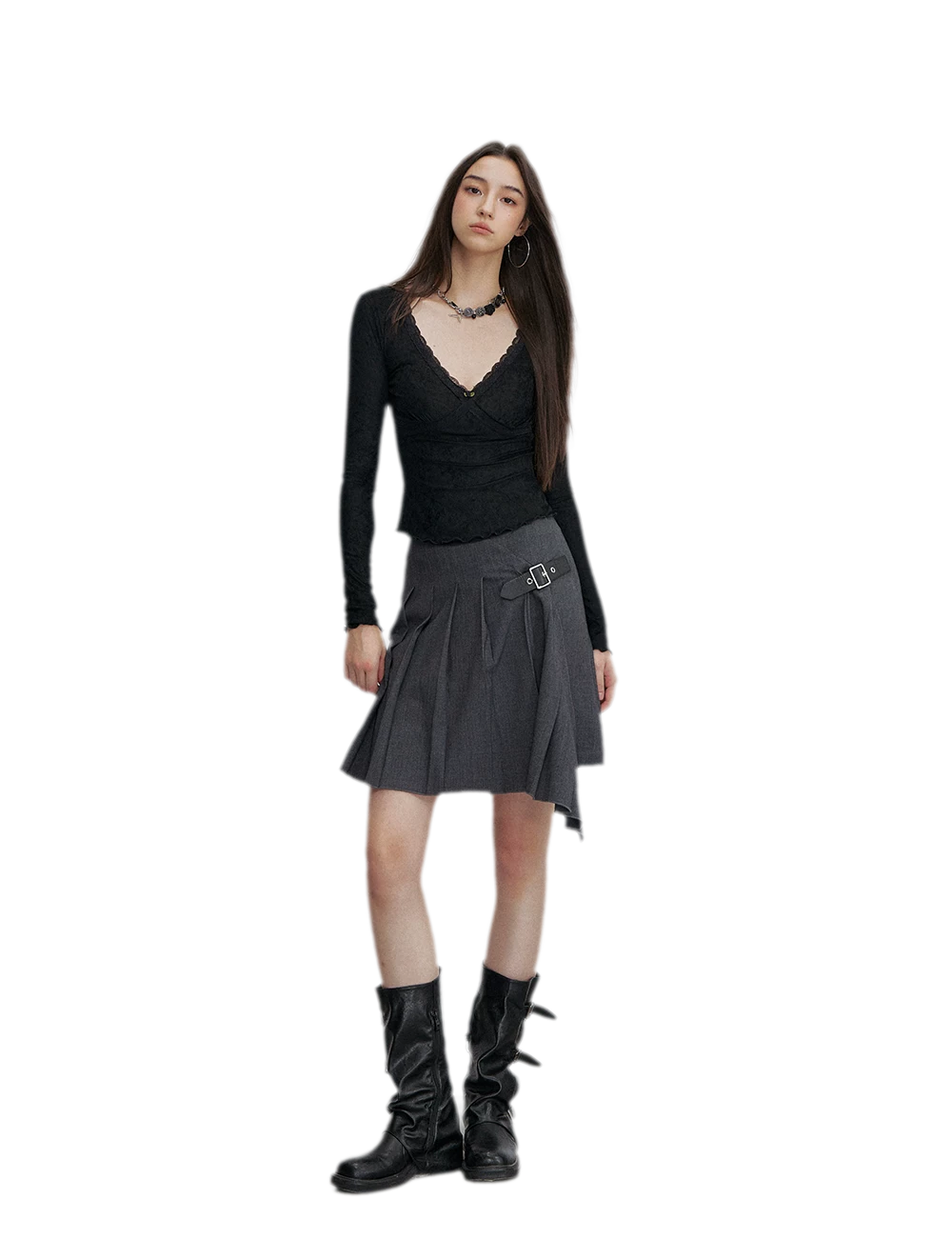 Asymmetric Pleated Strap Skirt