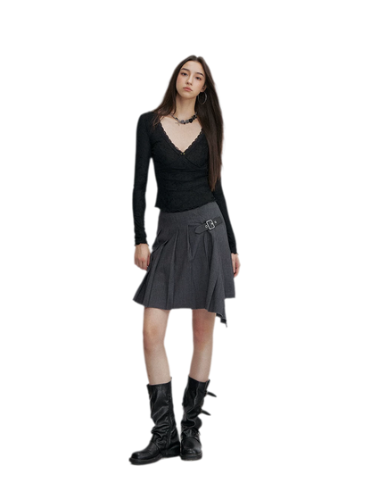 Asymmetric Pleated Strap Skirt