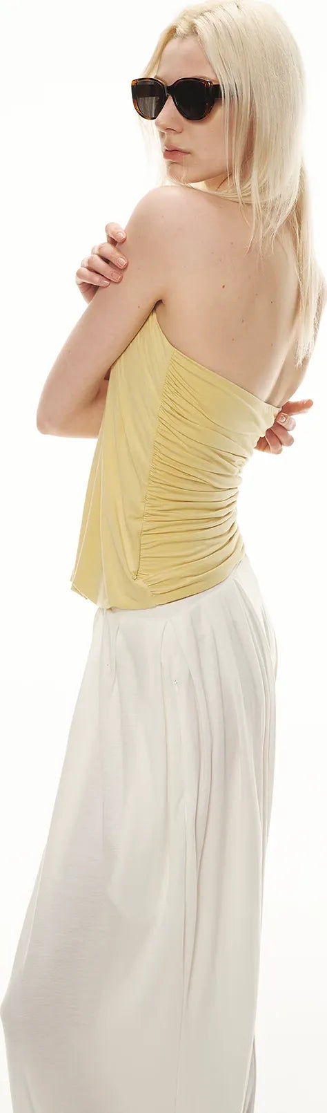 Modal Draped Halter Top with Pearl Neckline