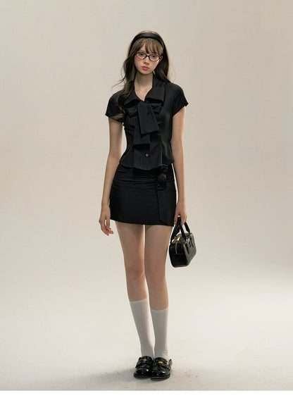 Bow Stripe Shirt Set