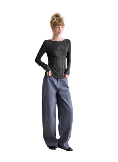 Vintage-Hose mit geschwungenem weitem Bein