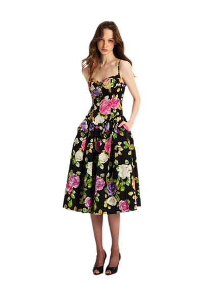 Robe en lyocell à taille marquée et motif floral