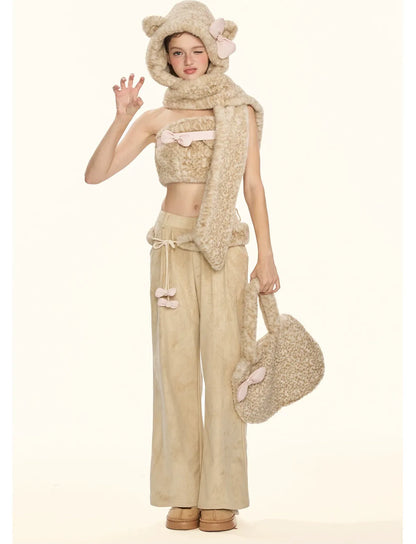 Leopard Plush Bow Shoulder Bag