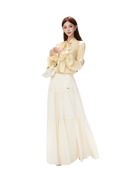 Shimmering Ruffle Lantern Sleeve Blouse