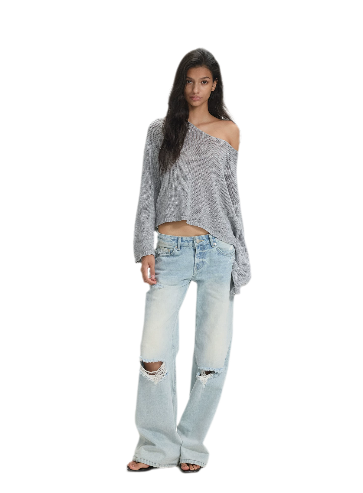 Openwork One-Shoulder Knit Top