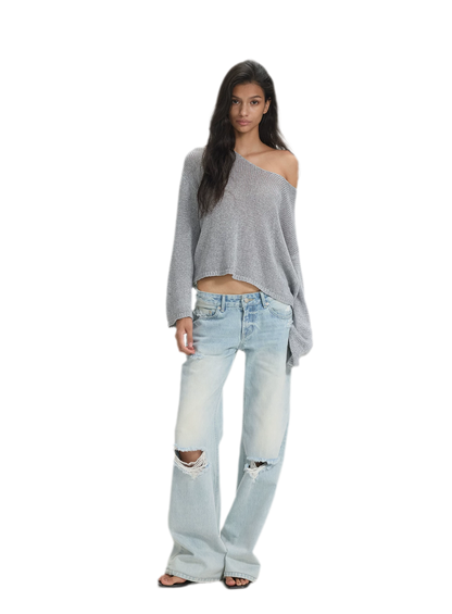Openwork One-Shoulder Knit Top
