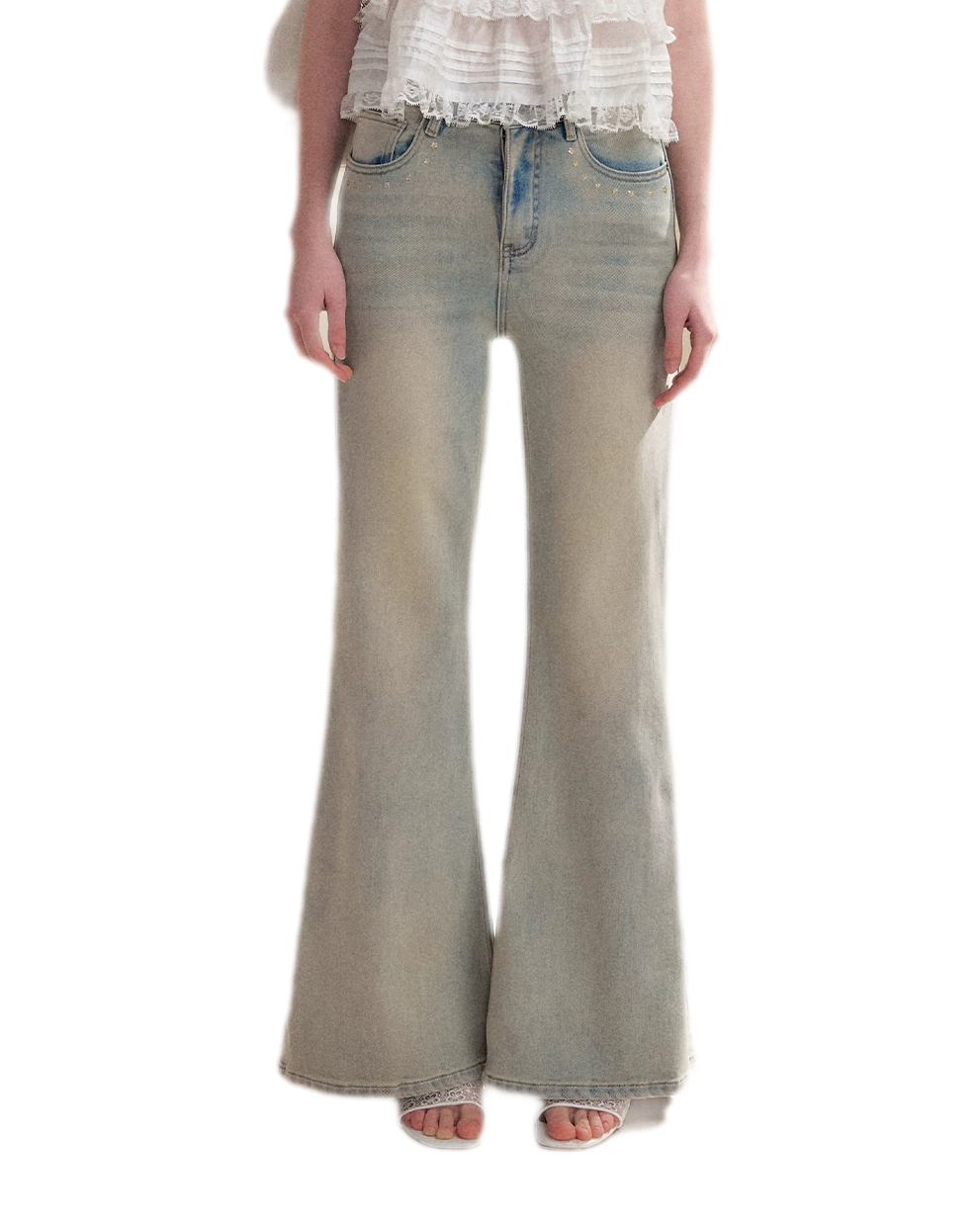 Five-Petal Sequin Flare Jeans