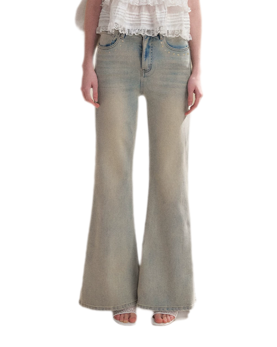 Five-Petal Sequin Flare Jeans