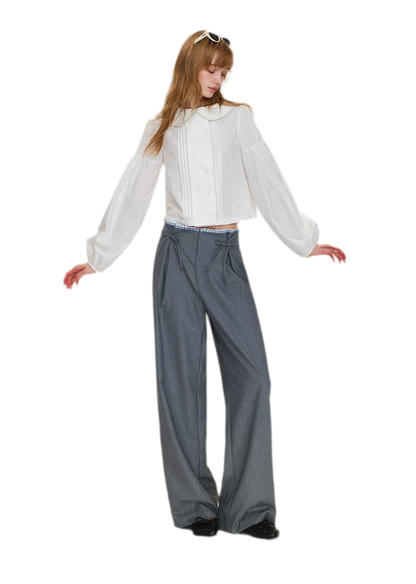 Plaid Lace Waistband Straight Pants