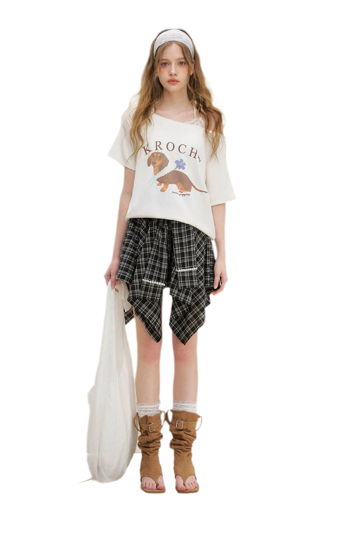 Asymmetric Lace Patchwork Plaid Skirt/Top