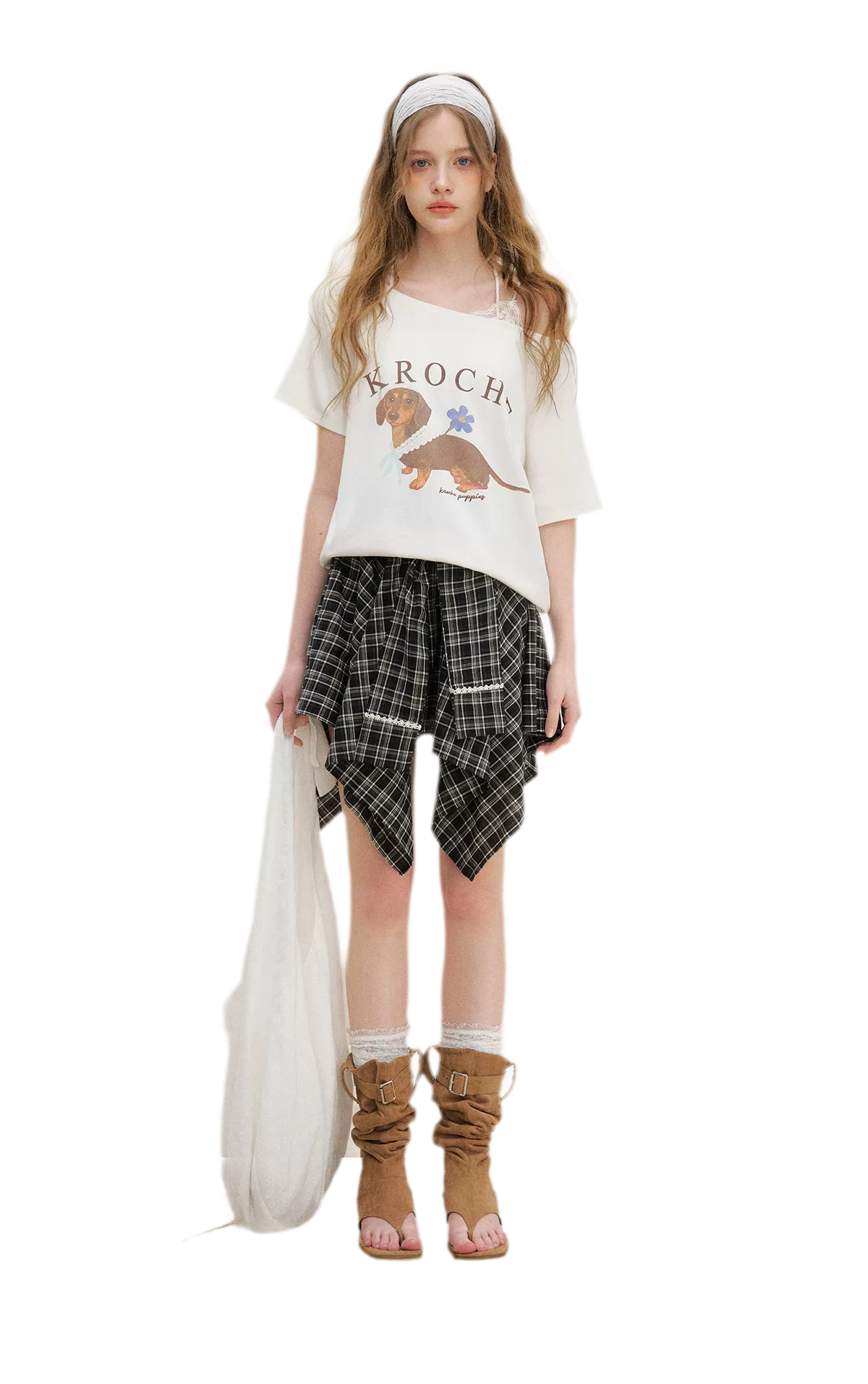 Asymmetric Lace Patchwork Plaid Skirt/Top