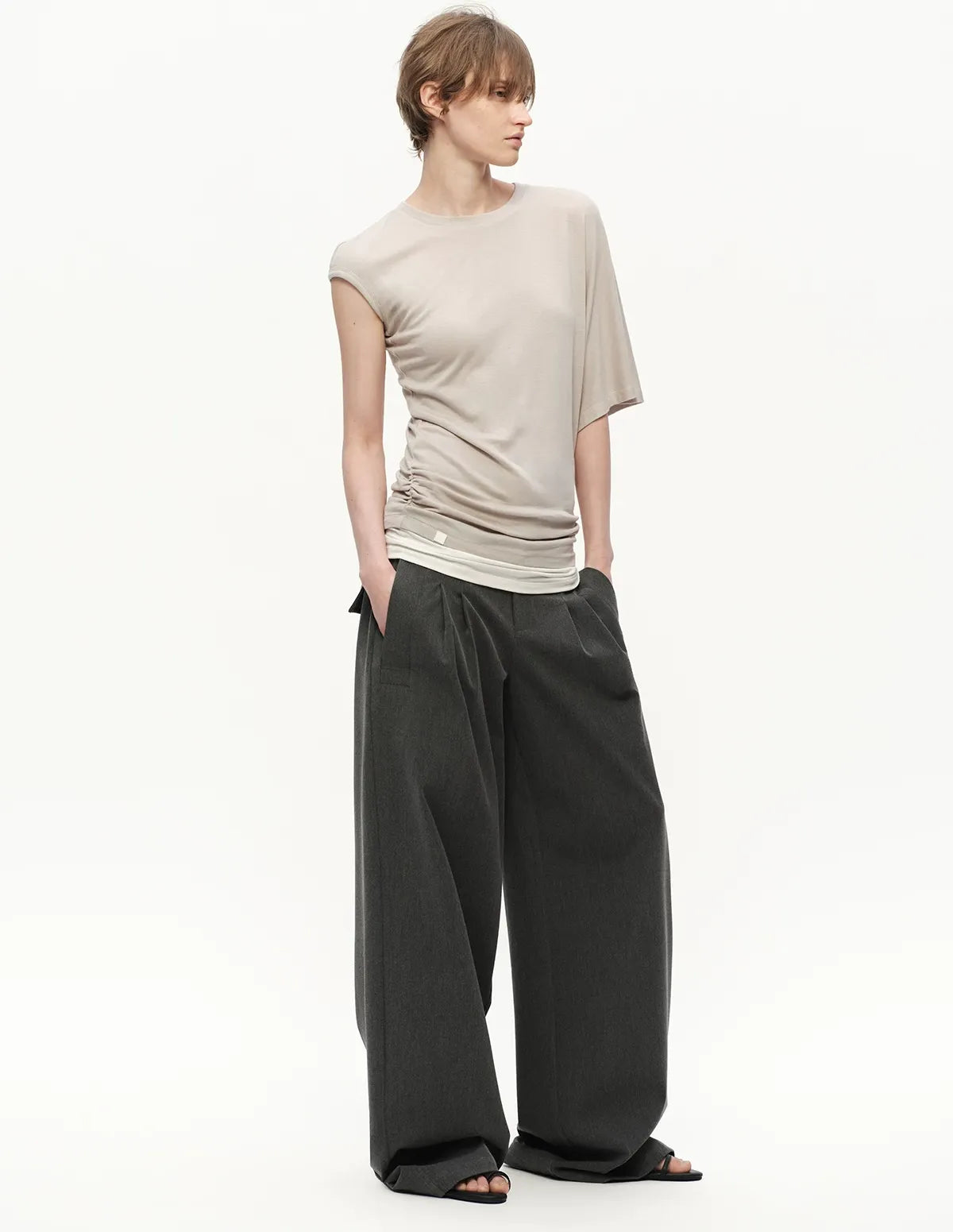 Gray Wide Leg Suit Pants