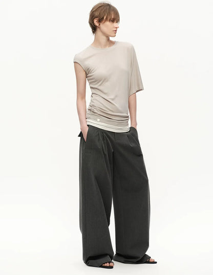 Gray Wide Leg Suit Pants