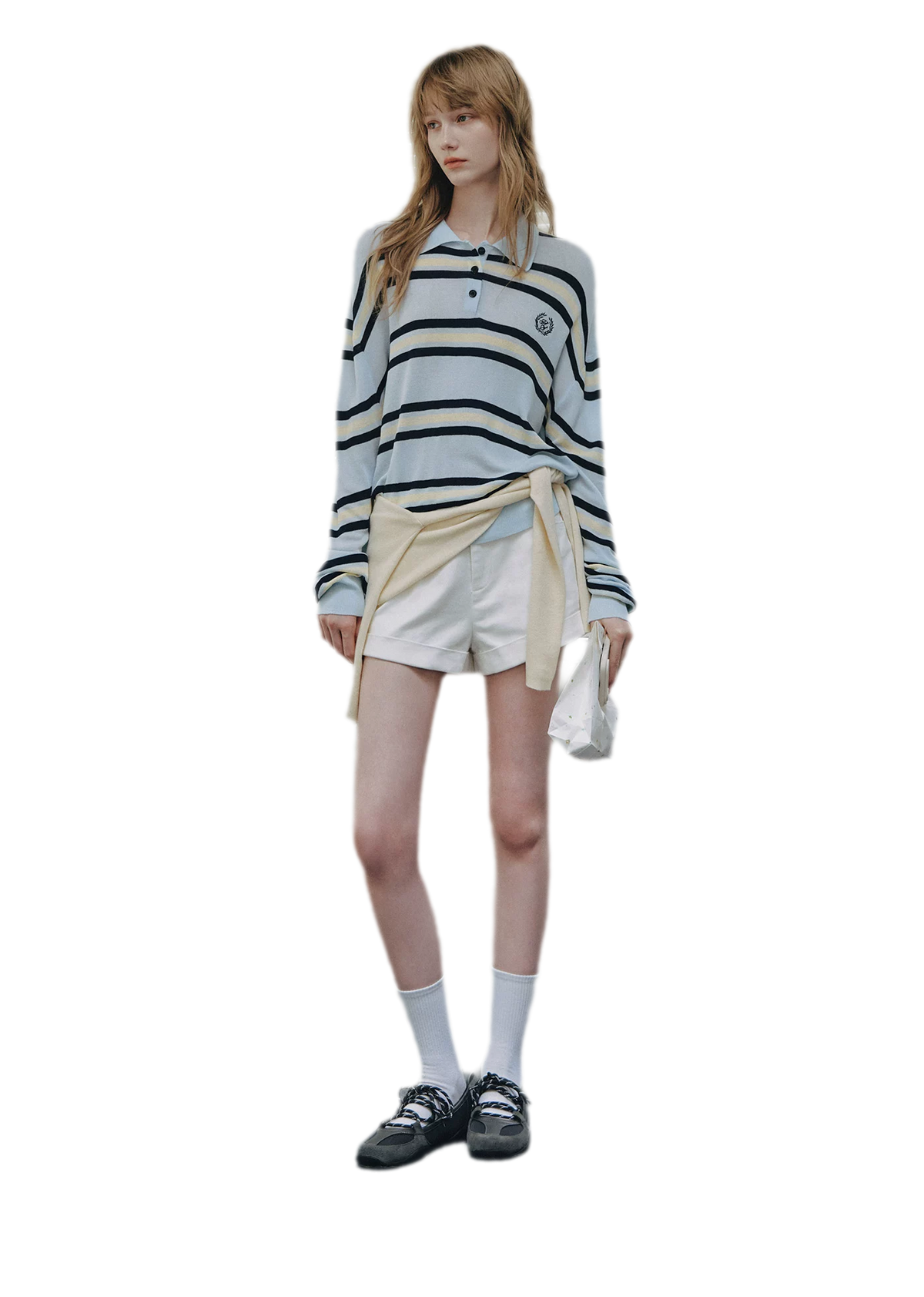 Washed Denim Striped Polo Set