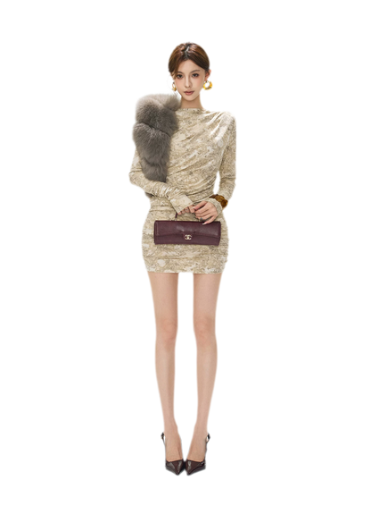 Ruched Printed Bodycon Mini Dress
