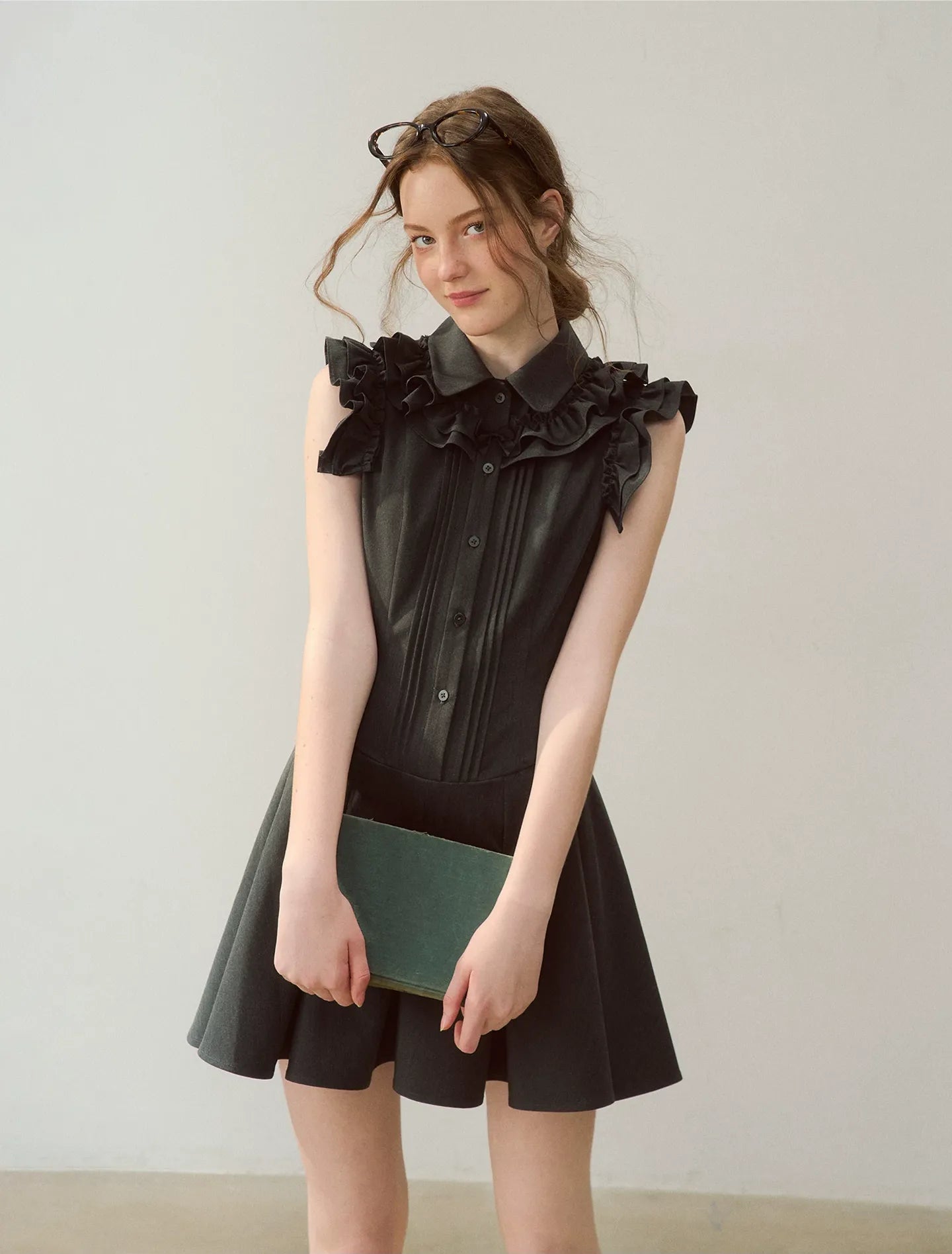 Pintuck Ruffle Dress