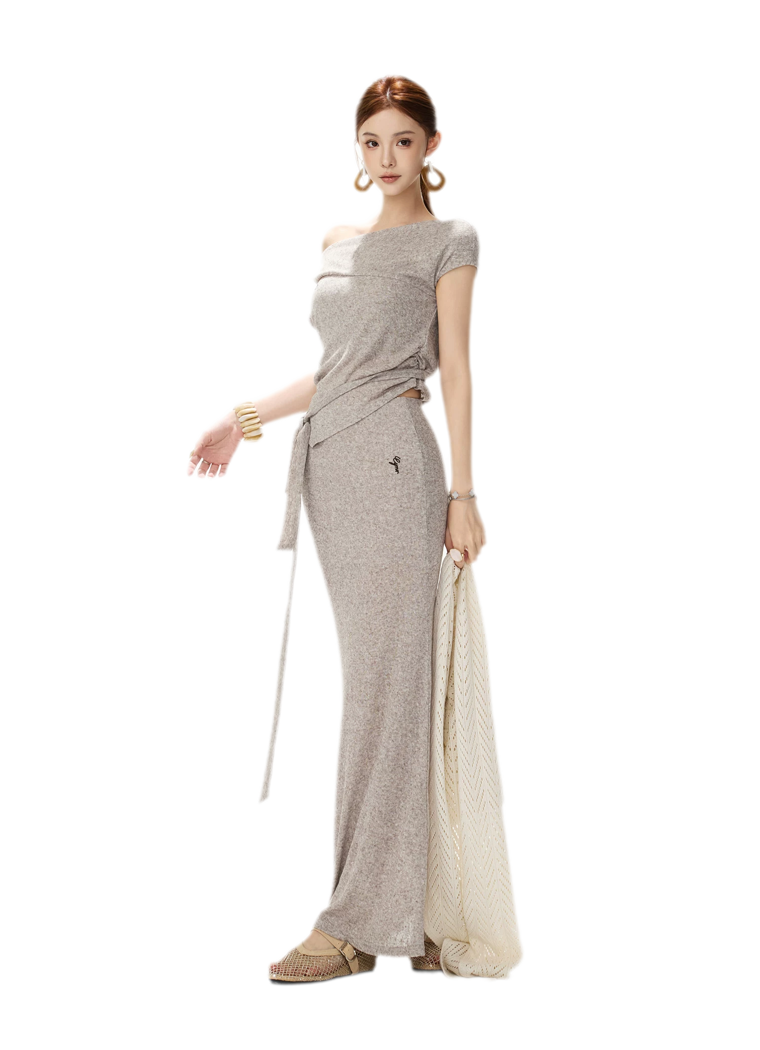 Melange Tie-Waist Skirt Set