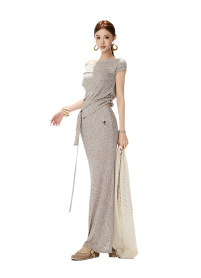 Melange Tie-Waist Skirt Set