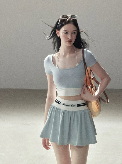 Contrast Layered Tennis Skort Set