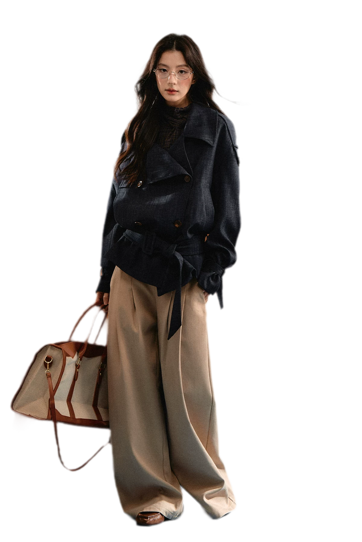 Trench court en denim avec ceinture